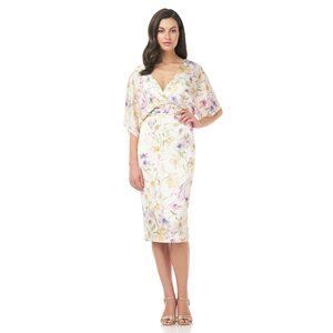 Theia Floral Print Charmeuse Kimono Dress Sz 10 Pleated Wedding Guest Party NEW
